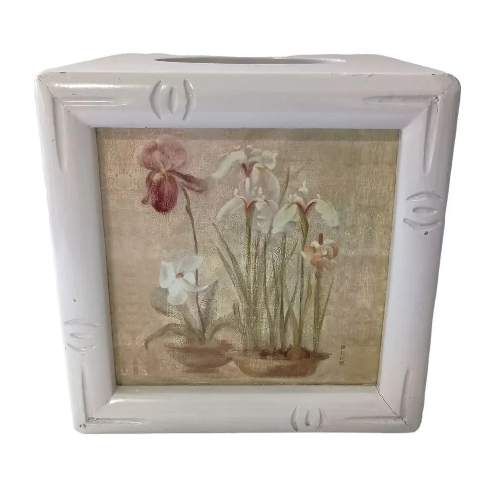 Floral Orchids Narcissus Tissue Box Cover Holder Cottagecore Cheri Blum Vintage.